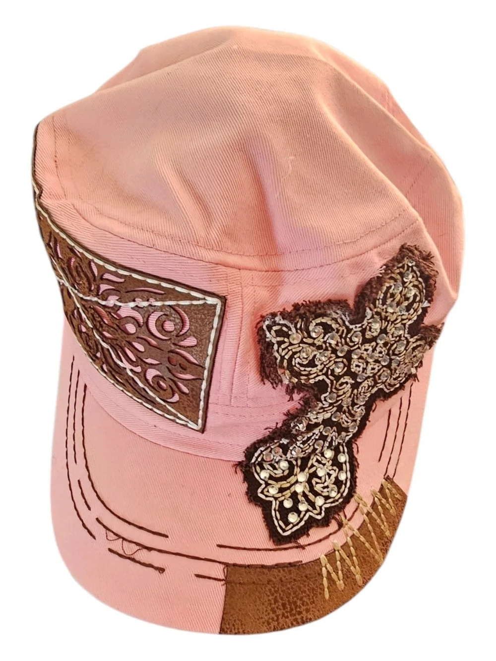 Pink Embellished Women's Cap with Appliqué Detail
